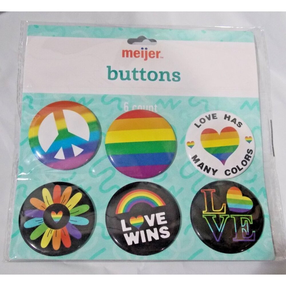 6 Piece Set Pride Buttons PinBacks Rainbow Heart Assorted Designs